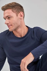 Next Langarmshirt Rundhalsshirt Regular Fit Dunkelblau