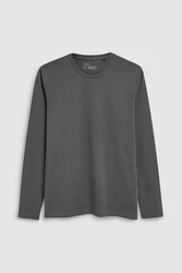 Next Langarmshirt Rundhalsshirt Regular Fit Dunkelgrau/Grau