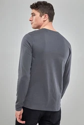 Next Langarmshirt Rundhalsshirt Regular Fit Dunkelgrau/Grau