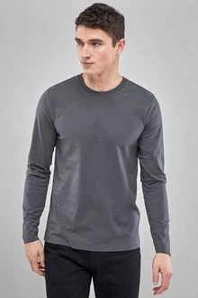 Next Langarmshirt Rundhalsshirt Regular Fit Dunkelgrau/Grau