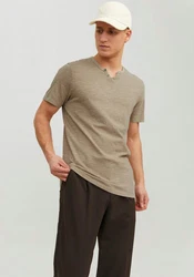 Jack & Jones T-Shirt JJESPLIT NECK TEE SS NOOS (1-tlg) sand