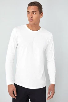 Next Langarmshirt Rundhalsshirt Regular Fit Weiß/Creme