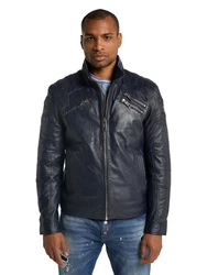 CARLO COLUCCI Lederjacke Joker Dunkelblau/Schwarz/Blau