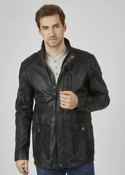 bugatti Lederjacke BUANDIAMO Grau/Dunkelgrün/Dunkelgrau