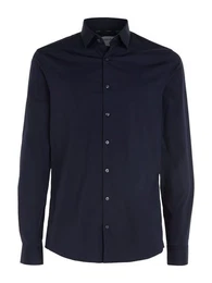 Businesshemd POPLIN STRETCH SLIM SHIRT mit Kentkragen, Logoprint auf Brusthhe