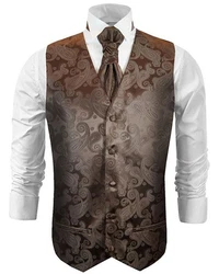 Paul Malone Anzugweste Herren Hochzeitsweste mit Plastron Set (V19) braun (V96)