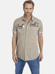 Jan Vanderstorm Kurzarmhemd AJULE mit Knopfleiste Khaki/Grau/Beige/Creme