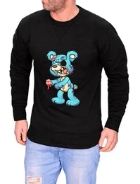 Rundhalspullover Herren Pullover Langarmshirt Sweatshirt Pulli mit Cartoon Motiv