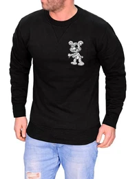 Rundhalspullover Herren Pullover Langarmshirt Sweatshirt Pulli mit Cartoon Motiv