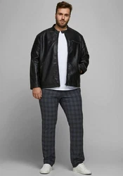 Jack & Jones Plus Bikerjacke ROCKY JACKET Schwarz/Dunkelgrün/Grau