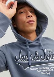 Jack & Jones Kapuzensweatshirt LOGO SWEAT HOOD Blau/Dunkelblau/Grau