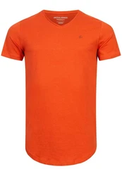 JACK & JONES Herren T-Shirt Kurzarmshirt Oversize Longshirt Basic V-Neck Burnt Ochre