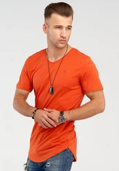 JACK & JONES Herren T-Shirt Kurzarmshirt Oversize Longshirt Basic V-Neck Burnt Ochre