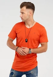 JACK & JONES Herren T-Shirt Kurzarmshirt Oversize Longshirt Basic V-Neck Burnt Ochre