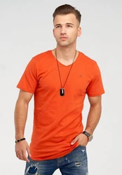 JACK & JONES Herren T-Shirt Kurzarmshirt Oversize Longshirt Basic V-Neck Burnt Ochre