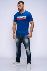 JACK & JONES Herren T-Shirt Kurzarmshirt Top Print Shirt Casual Basic O-Neck ELEMENTS TEE SS CREW NECK Blau/Dunkelblau