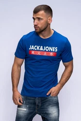 JACK & JONES Herren T-Shirt Kurzarmshirt Top Print Shirt Casual Basic O-Neck ELEMENTS TEE SS CREW NECK Blau/Dunkelblau