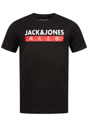 JACK & JONES Herren T-Shirt Kurzarmshirt Top Print Shirt Casual Basic O-Neck ELEMENTS TEE SS CREW NECK Schwarz