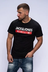 JACK & JONES Herren T-Shirt Kurzarmshirt Top Print Shirt Casual Basic O-Neck ELEMENTS TEE SS CREW NECK Schwarz