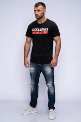 JACK & JONES Herren T-Shirt Kurzarmshirt Top Print Shirt Casual Basic O-Neck ELEMENTS TEE SS CREW NECK Schwarz