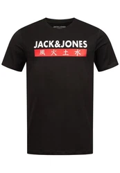 JACK & JONES Herren T-Shirt Kurzarmshirt Top Print Shirt Casual Basic O-Neck ELEMENTS TEE SS CREW NECK Schwarz