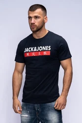 JACK & JONES Herren T-Shirt Kurzarmshirt Top Print Shirt Casual Basic O-Neck ELEMENTS TEE SS CREW NECK Total Eclipse