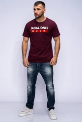 JACK & JONES Herren T-Shirt Kurzarmshirt Top Print Shirt Casual Basic O-Neck ELEMENTS TEE SS CREW NECK Dunkelrot/Bordeaux