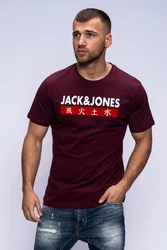 JACK & JONES Herren T-Shirt Kurzarmshirt Top Print Shirt Casual Basic O-Neck ELEMENTS TEE SS CREW NECK Dunkelrot/Bordeaux