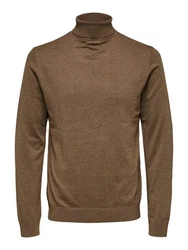 SELECTED HOMME Strickpullover SLHBERG ROLL NECK Khaki/Braun/Grau