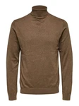SELECTED HOMME Strickpullover SLHBERG ROLL NECK Khaki/Braun/Grau