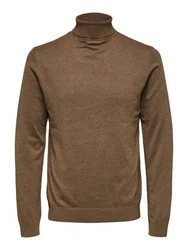 SELECTED HOMME Strickpullover SLHBERG ROLL NECK Khaki/Braun/Grau