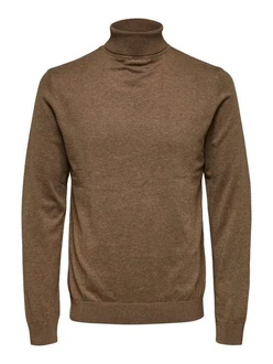 SELECTED HOMME Strickpullover SLHBERG ROLL NECK Khaki/Braun/Grau