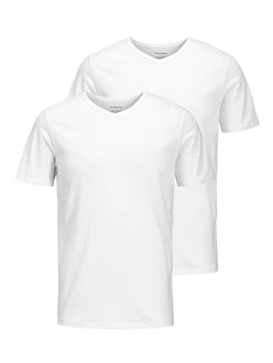 Jack & Jones T-Shirt JACBASIC V-NECK TEE  Weiß/Creme/Grau