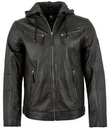Lederjacke Lando/M - Herren Lederjacke Kapuze Lammnappa schwarz