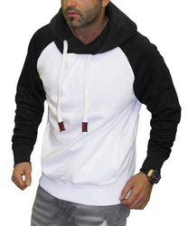 RMK Kapuzenpullover Herren Hoodie Langarmshirt Kapuze Basic Longsleeve Taschen Weiß/Schwarz