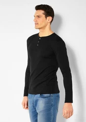 H.I.S Langarmshirt mit Knopfleiste Schwarz