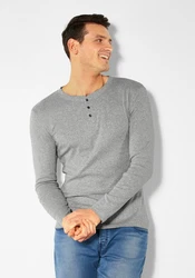 H.I.S Langarmshirt mit Knopfleiste Grau/Hellgrau