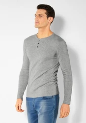 H.I.S Langarmshirt mit Knopfleiste Grau/Hellgrau