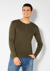 H.I.S Langarmshirt mit Knopfleiste Dunkelgrün