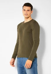 H.I.S Langarmshirt mit Knopfleiste Dunkelgrün