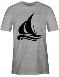 Shirtracer T-Shirt Segelboot Wellen Boot & Schiff Deko Dunkelgrau/Grau/Hellgrau
