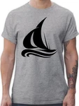 Shirtracer T-Shirt Segelboot Wellen Boot & Schiff Deko Dunkelgrau/Grau/Hellgrau