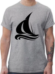 Shirtracer T-Shirt Segelboot Wellen Boot & Schiff Deko Dunkelgrau/Grau/Hellgrau