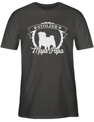 Shirtracer T-Shirt Stolzer Mops Papa Geschenk Gelb/Grau/Dunkelgrau/Beige/Orange/Braun/Lila/Grün/Dunkelgrün/Rot