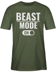 Shirtracer T-Shirt Beast Mode ON Fitness & Workout Beige/Dunkelgrün/Grün