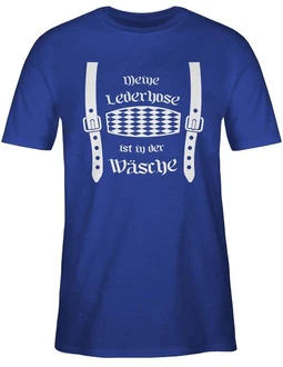 Shirtracer T-Shirt Meine Lederhose ist in der Wäsche Rauten Mode für Oktoberfest Herren Hellblau/Blau/Lila/Dunkelblau/Braun