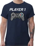Shirtracer T-Shirt Player 1 Vintage Partner-Look Familie Papa Blau/Grau/Dunkelblau/Silber