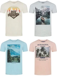 riverso T-Shirt Herren RIVLukas Regular Fit Beige/Blau/Weiß/Mischfarben/Türkis