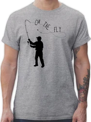 Shirtracer T-Shirt Fishing On the Fly Angler Geschenke Grau/Hellgrau/Blau