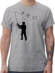 Shirtracer T-Shirt Fishing On the Fly Angler Geschenke Grau/Hellgrau/Blau
